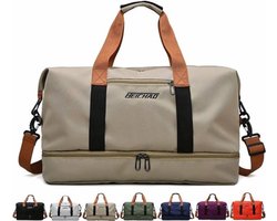 Sporttas & reistas voor dames en heren, Khaki met schoenenvak en nat vak, grote capaciteit, reistas, lichte trainingstas, waterdichte zwemtas voor reizen, sport, fitness