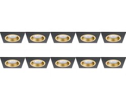 Spot Armatuur 10 Pack - Proma Rodos Pro - GU10 Inbouwspot - Vierkant - Zwart/Goud - Aluminium - 93mm