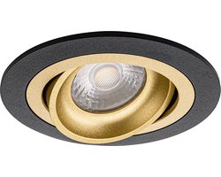 Spot Armatuur GU10 - Inbouw Rond - Mat Zwart/Goud - Aluminium - Kantelbaar - Ø92mm
