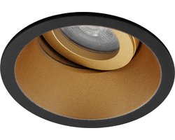 Spot Armatuur GU10 - Inbouw Rond - Mat Zwart/Goud - Aluminium - Kantelbaar - Ø93mm