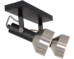 Spot plafondlamp Acier 3338ZW Zwart 2 x E27 fitting, Draaibaar en kantelbaar, Kunststof en Metaal, Modern, Mexlite