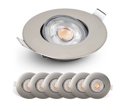 Spotjes Nikkel Dimbaar 6 stuks - Ultralage Inbouwdiepte - 480 Lumen – 2700K Warm Wit - 4.9W - 50° Kantelbaar - Emos Exclusive Inbouwspots Led