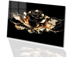 Sprankelende gouden roos ontwerp - Roos glazen schilderijen - Wanddecoratie glas bloem - Abstract - Schilderijen op acrylaat - Wanddecoratie landelijk - acrylglas 60x40 cm