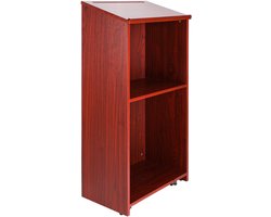 Spreekgestoelte, 47 inch hostessstandaard met 4 wielen, houten podium met verstelbare legvlakken en schuin bureaublad, perfect voor kerk, kantoor, school en thuis, bruin
