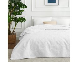 Sprei, 200 x 220 cm, wit, ultra zacht bed, quilt lichte microvezel, sprei, 200 x 220 cm, moderne sprei met muntpatroon, voor alle seizoenen (zonder kussenovertrek )