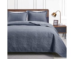 Sprei 220 x 240 cm, blauw, ultrazacht bed, quilt, lichte microvezel, sprei, bedsprei, 220 x 240 cm, modern sprei met muntpatroon voor alle seizoenen (zonder kussensloop)