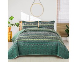 Sprei 220 x 240 cm Groen Boho incl 2 kussenslopen van 50 x 75 cm