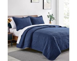 Sprei 220 x 240 cm, marineblauw, ultrazacht bed, quilt, lichte microvezel sprei, bedsprei, 220 x 240 cm, moderne sprei met muntpatroon voor alle seizoenen (zonder kussensloop)