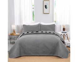 Sprei 240 x 260 cm bedsprei grijze deken microvezel gewatteerd tweepersoonsbed gewatteerde deken als slaapkamerdekbed met 2 x 50 x 70 cm kussensloop voor bed