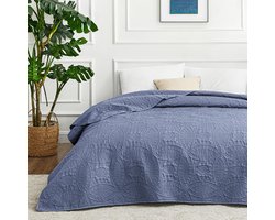 Sprei, 240 x 260 cm, blauw, ultra zacht bedsprei, lichte microvezel, sprei, moderne sprei met muntenpatroon voor alle seizoenen, zonder kussensloop