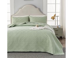 Sprei, bedsprei, 220 x 240 cm, groen, bedspreien van microvezel, set met 2 kussenslopen 50 x 75 cm, dekbed genaaid bij 3D-ultrasjaal genaaid, banksprei, sprei