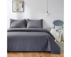 Sprei, bedsprei, 240 x 260 cm, grijs, bedspreien van microvezel, quilt sprei, licht, quilt deken, dekbed ultrasoon genaaid, met 2 kussenslopen, mandpatroon