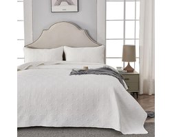 Sprei, bedsprei 240 x 260 cm, wit, spreien van microvezel, bedsprei set met 2 kussenslopen 50 x 75 cm, dekbed genaaid op 3D ultrasoon banksprei bedsprei deken