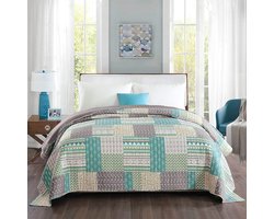sprei, bedsprei, quilt, patchwork, omkeerbaar design, dekbed, gewatteerde deken, tweepersoonsbed, gevoerd en gewatteerd, 240 x 260 cm
