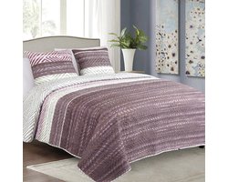 Sprei, doorgestikt, bedsprei, gewatteerde sprei met 2 kussenslopen 40 x 40 cm - (violet, paars, grijs - SY-1745, 180 x 220 cm)