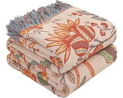 Sprei in boho-stijl-100% katoen- 150 x 200 cm- knuffeldeken- omkeerbare deken voor bed- bank en woonkamer- cadeau-idee voor familie en vrienden