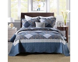 Sprei met Patchwork-patroon en Luxe Kussenslopen - Blauw