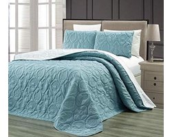 Sprei Set - Bedsprei Dekbed - Slaapkamer Decoratie - Omkeerbaar Ontwerp - 241 x 292 cm - Spa Blauw