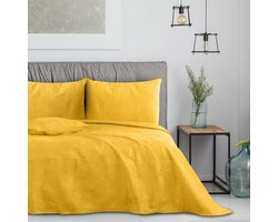 Sprei sprei bladpatroon gewatteerd fluweel 240 x 260 cm geel