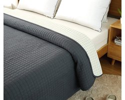 Sprei voor tweepersoonsbed, quilt patchwork, flanel, tweezijdig bruikbaar, ruitvormig gesticht, 220X240 CM