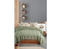 Sprei XXL wafel extra groot 220 x 240 cm 100% katoen Oeko-Tex® plaid voor bank, fauteuil en slaapbank deken deken (smaragd)