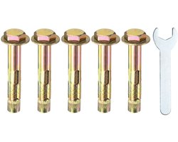 Spreidpluggen M10 x 70 mm gekleurd verzinkt ijzer-koolstofstaal externe zeskantige spreidplug met 17 mm moersleutel roestbeschermende metalen bouten voor beton