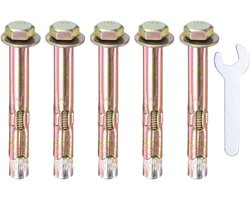 Spreidpluggen M6 x 60 mm gekleurd verzinkt ijzer koolstofstaal externe zeskant spreidpluggen met 10 mm moersleutel roestbeschermende metalen schroef voor beton