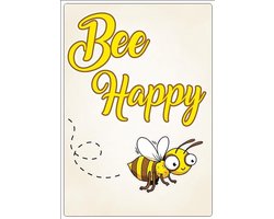 Spreukenbordje: Bee Happy! | Houten Tekstbord