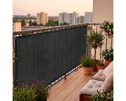 Springos Balkonscherm - Privacyscherm - Hoge Kwaliteit - Waterbestendig - UV-bescherming - 1x6 m - 95% -Antraciet - PVC