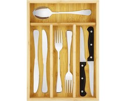 Springos Bestekbak - Bestekhouder - Bestek Organizer - Bamboe - 34 x 25 x 4,5 cm