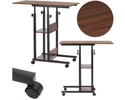 Springos Bureau – Werkbureau – Computer Bureau – Bureautafel – Op Wielen – Verstelbaar - 73-85 X 40 X 80 CM – 20 Kg - Donkerbruin - Metaal - Hout