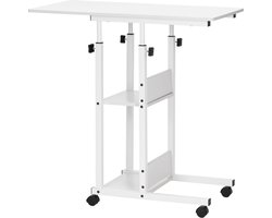 Springos Bureau – Werkbureau – Computer Bureau – Bureautafel – Op Wielen – Verstelbaar - 73-85 X 40 X 80 CM – 20 Kg - Wit - Metaal - Hout