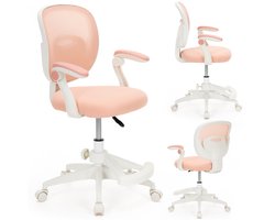Springos Bureaustoel - Draaibaar - Metalen Onderstel - Kunststof - Roze/Wit - 120 kg
