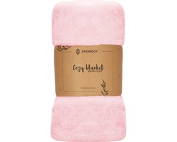 Springos Fleece Deken | Pluche | Woonaccessoires | 200x220 cm | Roze