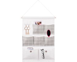 Springos Hangende Organizer | Hangende Opberger | Kinderkamer Accessoires | 7 zakken | Wit/Grijs