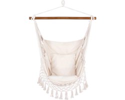 Springos Hangstoel | Binnen & Buiten | Met 2 Kussens | Boekenvak | ook voor kinderen | Belastbaar tot 150 kg |  Wit