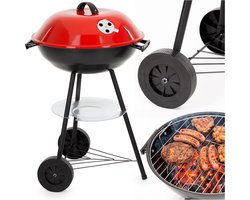 Springos Houtskool barbecue - BBQ - Draagbaar - Op Wielen - Asopvangbak - Kunststof - RVS - Zwart - Rood