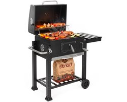 Springos Houtskool barbecue - Op Wielen - BBQ - Asopvangbak - Thermometer - Kunststof - RVS - Zwart