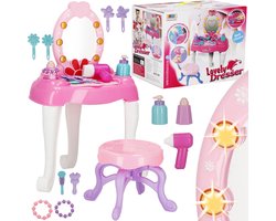 Springos Kaptafel - Inclusief Kruk & Accessoires - Voor Kinderen - Met Verlichte Spiegel - Speelgoed