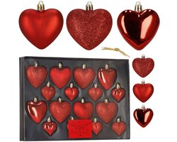 Springos Kerstballen | 16 Stuks | 5/6/7 cm | Rood | Hartjes
