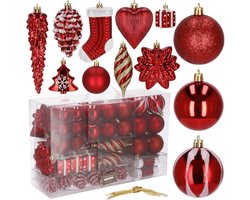 Springos Kerstballen - Kerstversiering - Onbreekbaar - 72 Stuks - Rood/Wit