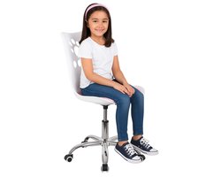 Springos Kinder Bureaustoel - Draaibaar - Metalen Onderstel - Kunststof - Roze - Wit - 120 kg