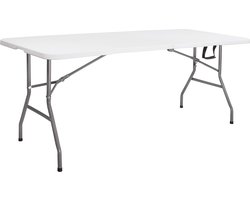 Springos Klaptafel | Vouwtafel | Kampeertafel | Inklapbaar | Draagbaar | 180 x 75 cm | Wit/Grijs