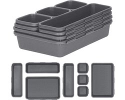 Springos Lade Organizer | Opbergbakjes | Lade Verdeler | voor Keuken en Bureau | Badkamer | Lade Bakjes | Make Up Organizer | 8 delen | Grijs