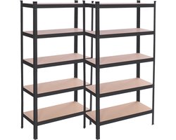 Springos Opbergrek - Stellingkast - 675 KG - Metaal - 675 KG - Zwart - 150 x 75 x 30 cm - 2 Stuks