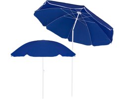 Springos Parasol | Strand Parasol | Parasols | Opvouwbaar | Kantelbaar | 180 cm | Blauw/Wit