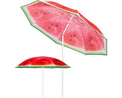 Springos Parasol | Strand Parasol | Parasols | Opvouwbaar | Kantelbaar | 180 cm | Rood/Groen
