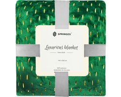 Springos Plaid | Sprei | Deken | 150 x 200 cm | Pluche | Groen/Goud