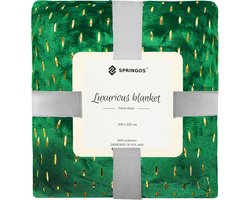 Springos Plaid | Sprei | Deken | 220 x 200 cm | Pluche | Groen/ Goud