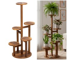 Springos Plantenstandaard - Bloemenstandaard - Bloementrap - Hout - 6 - Laags - 87 Cm - 25 Kg
